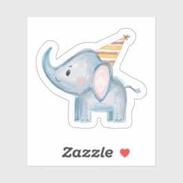 Cute Baby Elephant with Party Hat Birthday Sticker シール