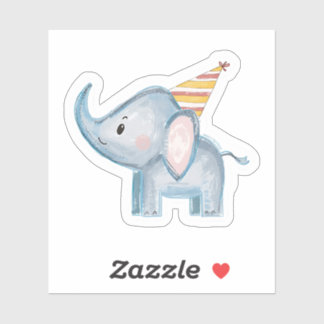 Cute Baby Elephant with Party Hat Birthday Sticker シール