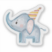 Cute Baby Elephant with Party Hat Birthday Sticker シール (正面)