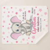 Cute Baby Elephant with Pink Ears Girl Birth Stats シェルパブランケット (正面(横))