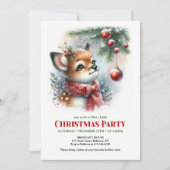 Cute baby fawn wintery scene watercolor editable 招待状 (正面)