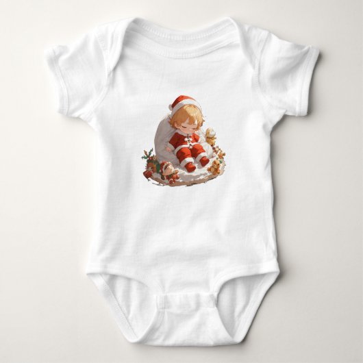 Cute Baby First Christmas Bodysuit - Sleepy Santa ベビーボディスーツ (正面)