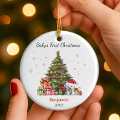 Cute baby first Christmas tree presents teddy bear セラミックオーナメント