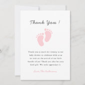 Cute Baby footprint  Baby girl shower サンキューカード (正面)