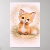 Cute Baby Fox Neutral Nursery Room Kids ポスター (正面)