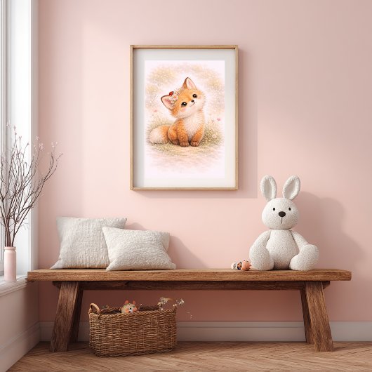 Cute Baby Fox Neutral Nursery Room Kids ポスター