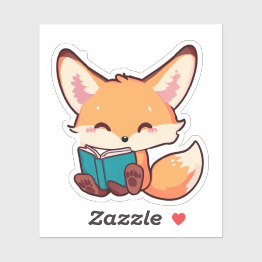 Cute Baby Fox Reading a Book シール (シート)