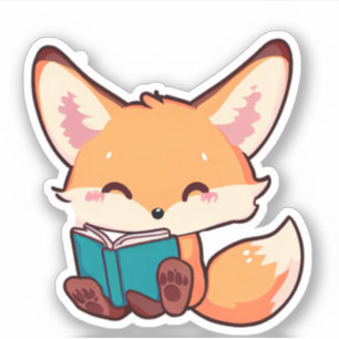 Cute Baby Fox Reading a Book シール