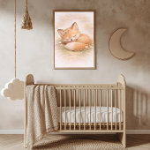 Cute Baby Fox Sleeping Neutral Nursery Room Kids ポスター