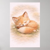 Cute Baby Fox Sleeping Neutral Nursery Room Kids ポスター (正面)