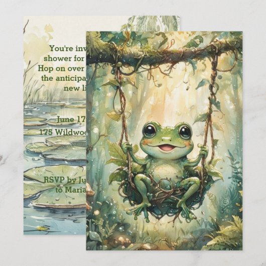 Cute Baby Frog Digital Download Shower Invitation 招待状 (正面/裏面)