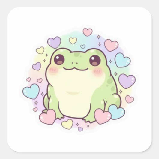 Cute Baby Frog Sticker Kawaii Frog With Hearts Aes スクエアシール (正面)