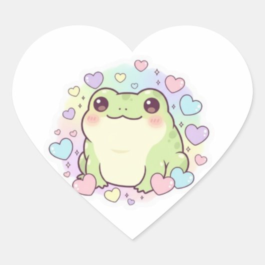 Cute Baby Frog Sticker Kawaii Frog With Hearts Aes ハートシール (正面)