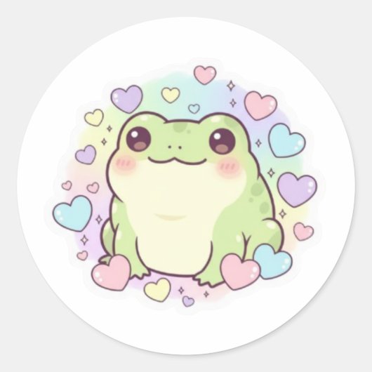Cute Baby Frog Sticker Kawaii Frog With Hearts Aes ラウンドシール (正面)