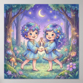 Cute Baby Gemini Zodiac Wall Art Poster ポスター (正面)