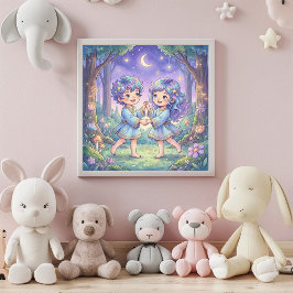 Cute Baby Gemini Zodiac Wall Art Poster ポスター