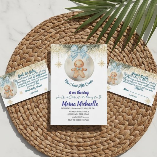  cute baby Gingerbread in Christmas Bauble  招待状