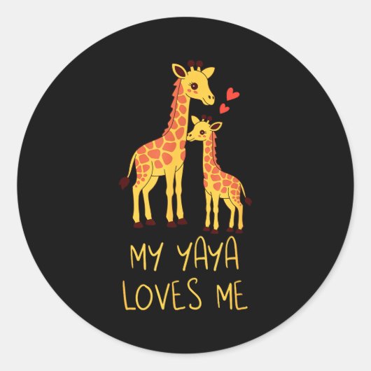 Cute Baby Giraffe And Grandma My Yaya Loves Me ラウンドシール (正面)