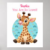 Cute Baby Giraffe Art, Child's Name & Message ポスター (正面)