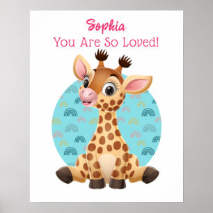 Cute Baby Giraffe Art, Child's Name & Message ポスター