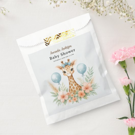 Cute Baby Giraffe Boy Baby Shower | Blue Safari フェイバーバッグ (封をした状態)