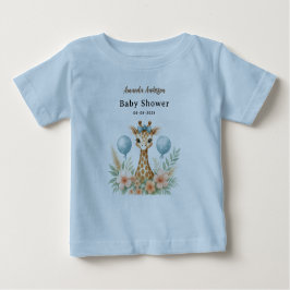 Cute Baby Giraffe Boy Baby Shower | Blue Safari ベビーTシャツ
