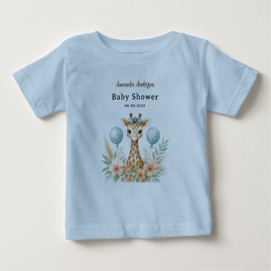 Cute Baby Giraffe Boy Baby Shower | Blue Safari ベビーTシャツ (正面)