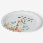 Cute Baby Giraffe Boy Baby Shower | Blue Safari ペーパープレート (アングル)