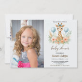 Cute Baby Giraffe Boy Baby Shower | Blue Safari 招待状 (正面)