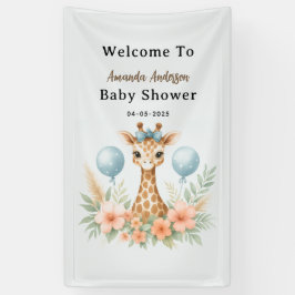 Cute Baby Giraffe Boy Baby Shower | Blue Safari 横断幕
