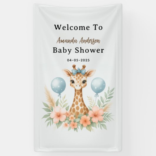Cute Baby Giraffe Boy Baby Shower | Blue Safari 横断幕 (縦)