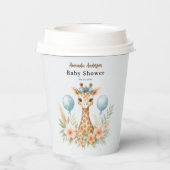 Cute Baby Giraffe Boy Baby Shower | Blue Safari 紙コップ (裏面)