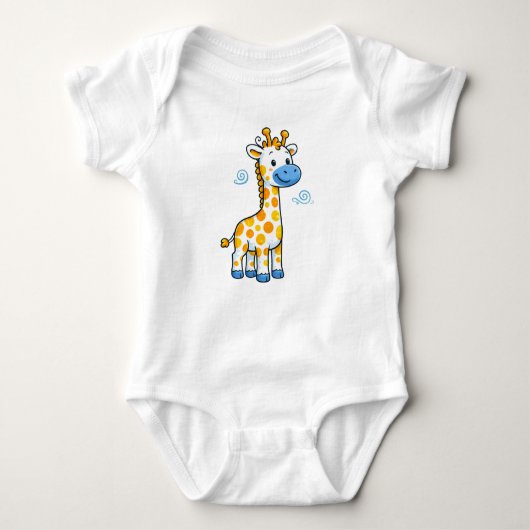 Cute Baby Giraffe Cartoon Illustration ベビーボディスーツ (正面)