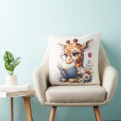 Cute Baby Giraffe Reading Book with Glasses Throw  クッション (椅子)