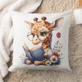 Cute Baby Giraffe Reading Book with Glasses Throw  クッション (ブランケット)