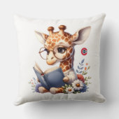 Cute Baby Giraffe Reading Book with Glasses Throw  クッション (裏面)