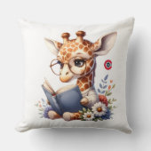 Cute Baby Giraffe Reading Book with Glasses Throw  クッション (正面)