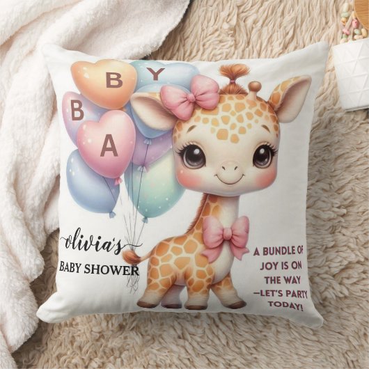 Cute Baby Giraffe with Balloons Baby Shower クッション (ブランケット)