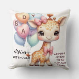 Cute Baby Giraffe with Balloons Baby Shower クッション