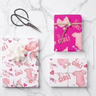 Cute Baby Girl Baby Shower & Newborn Girl Present  ラッピングペーパーシート