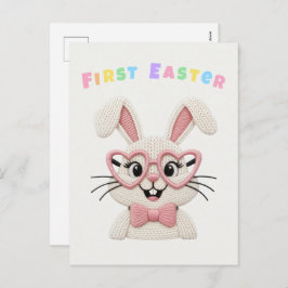 Cute Baby Girl Boy First Easter Bunny シーズンポストカード