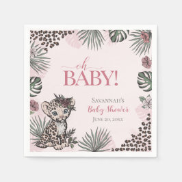Cute Baby Girl Leopard Cub Pink Baby Shower スタンダードカクテルナプキン
