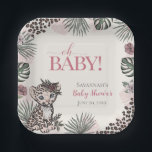 Cute Baby Girl Leopard Cub Pink Baby Shower ペーパープレート<br><div class="desc">These Cute Baby Girl Leopard Cub Pink Baby Shower Paper Plates feature a hand-drawn girl leopard cub in the corner, framed by a jungle-inspired leaf border with pink hibiscus flowers for a playful tropical touch. The title “Oh Baby!” adds a sweet focal point, while all other text is fully editable...</div>