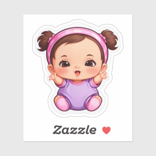 Cute Baby Girl Sticker – Adorable Cartoon Baby  シール (シート)