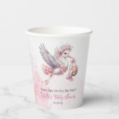 Cute Baby Girl Stork & Pink Cloud Baby Shower 紙コップ (正面)