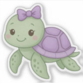 Cute Baby Girl Tortoise Sticker with Purple Shell  シール (正面)