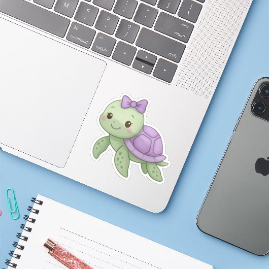 Cute Baby Girl Tortoise Sticker with Purple Shell  シール (ノートパソコンとiPhone)