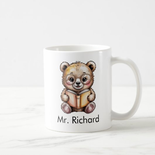 Cute Baby Grizzly Bear Reading a Book Custom コーヒーマグカップ (右)