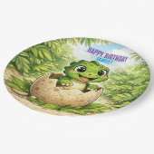 Cute Baby Hatchling Dinosaur Birthday ペーパープレート (アングル)