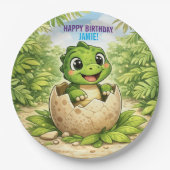 Cute Baby Hatchling Dinosaur Birthday ペーパープレート (正面)